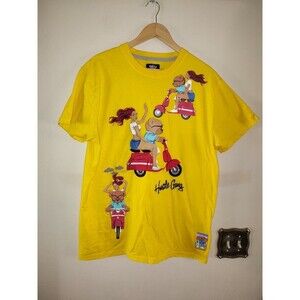 Men's Rare Hustle Gang Yellow Cotton Embroidered T Shirt Size XL